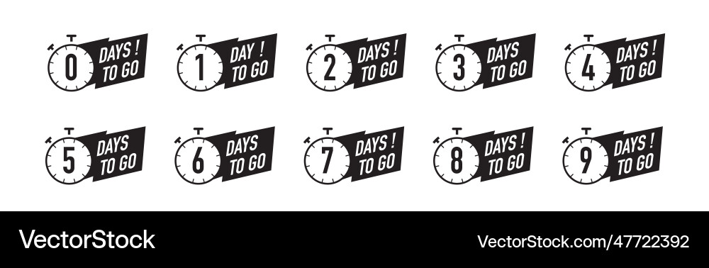 Days to go timer symbol set black color flat style