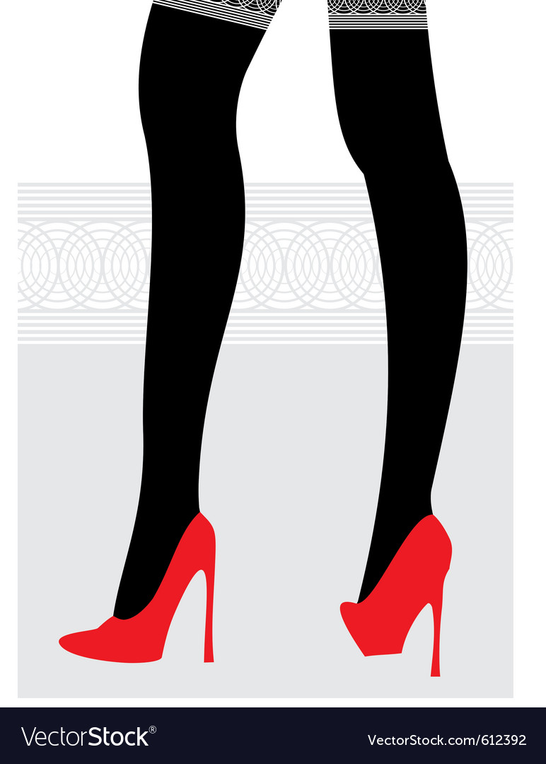 Female legs in black stockings and red shoes Vector Image