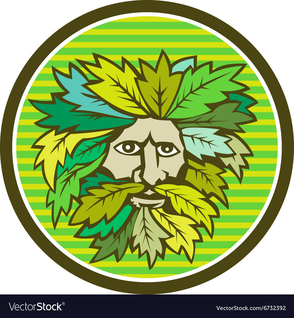 Green Man Foliate Head Circle Retro Royalty Free Vector