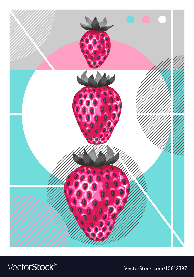 Wall art Memphis Home decor Printable Art Strawberry Colorful Download Pop Art