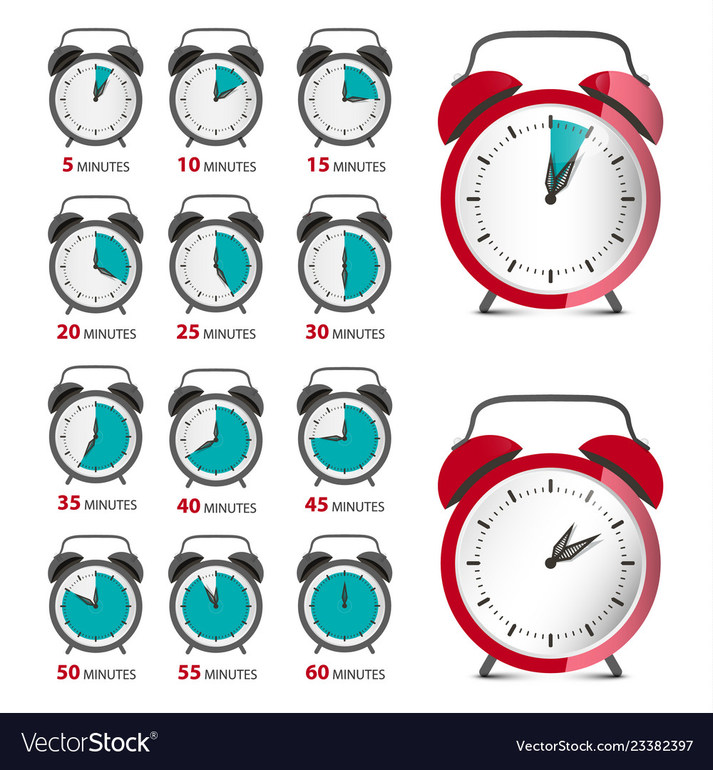 Alarm Clocks Set With Time Symbol Analog Counter Vector Image