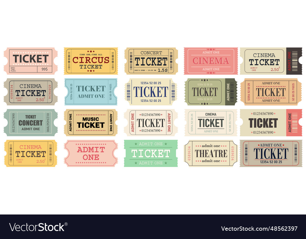 Big set of retro tickets template ticket Vector Image