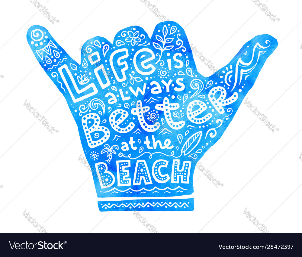 Blue watercolor shaka hand silhouette with white vector image Blue watercolor shaka hand silhouette with white