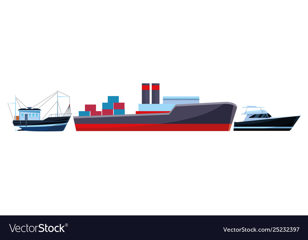 Cargo Ship With Container Boxes Fisher Boat Vector Image