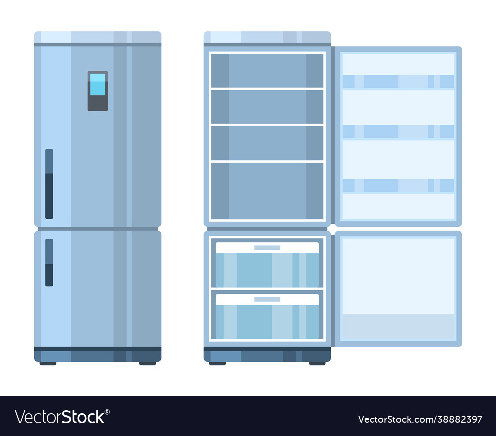 Fridge closed and open empty refrigerator