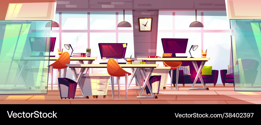 Office Workspaces Vector Office workspace interior Royalty Free Vector Image