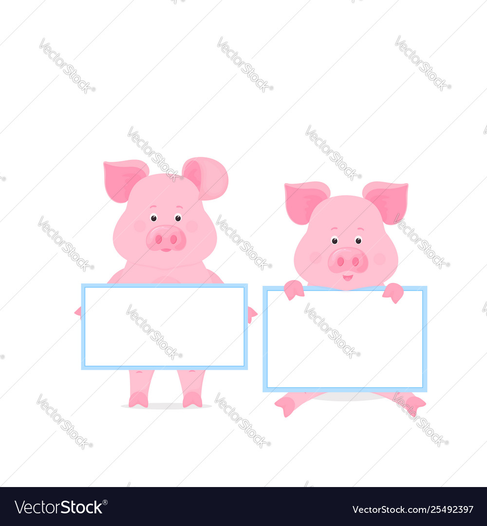 Pig hold a blank sign clean poster empty Vector Image