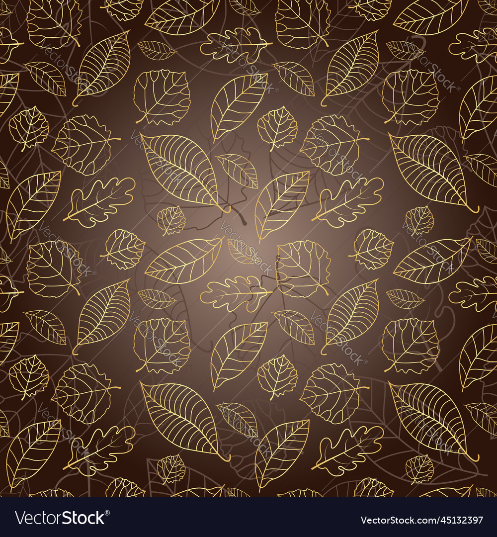 Seamless Brown Gradient Pattern With Gold Leaf Vector Image