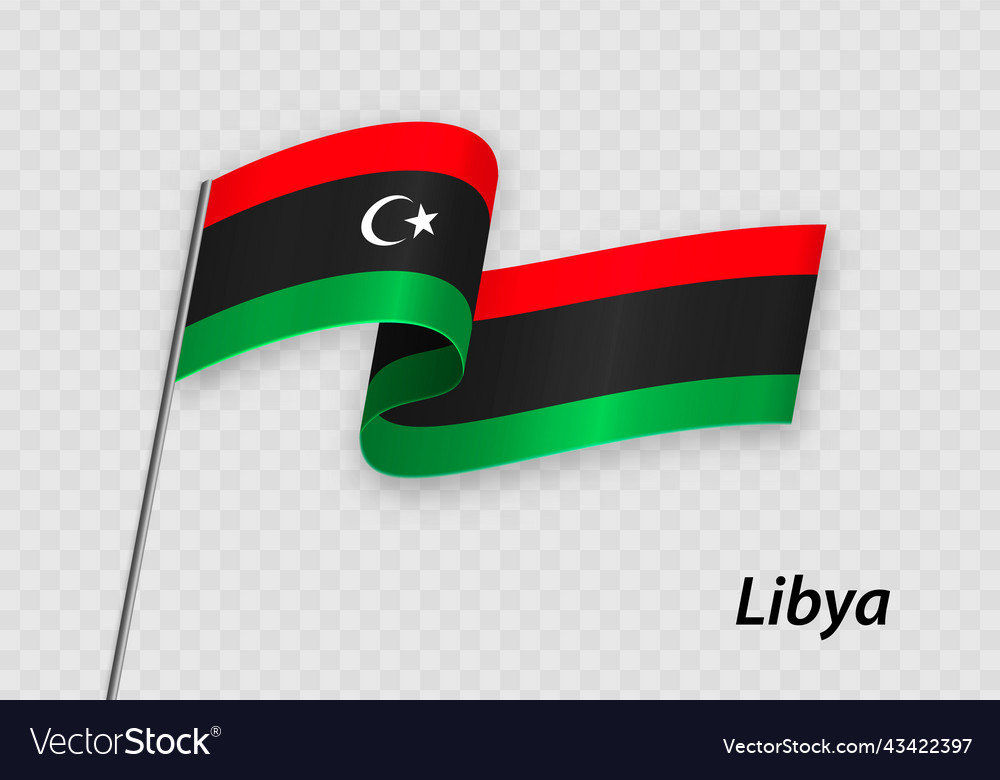 Waving flag of libya on flagpole template Vector Image