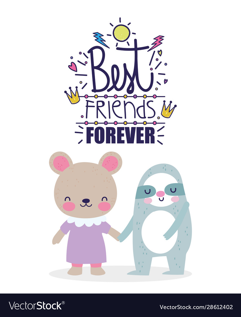 Best friends forever cute bear and sloth holding Vector Image