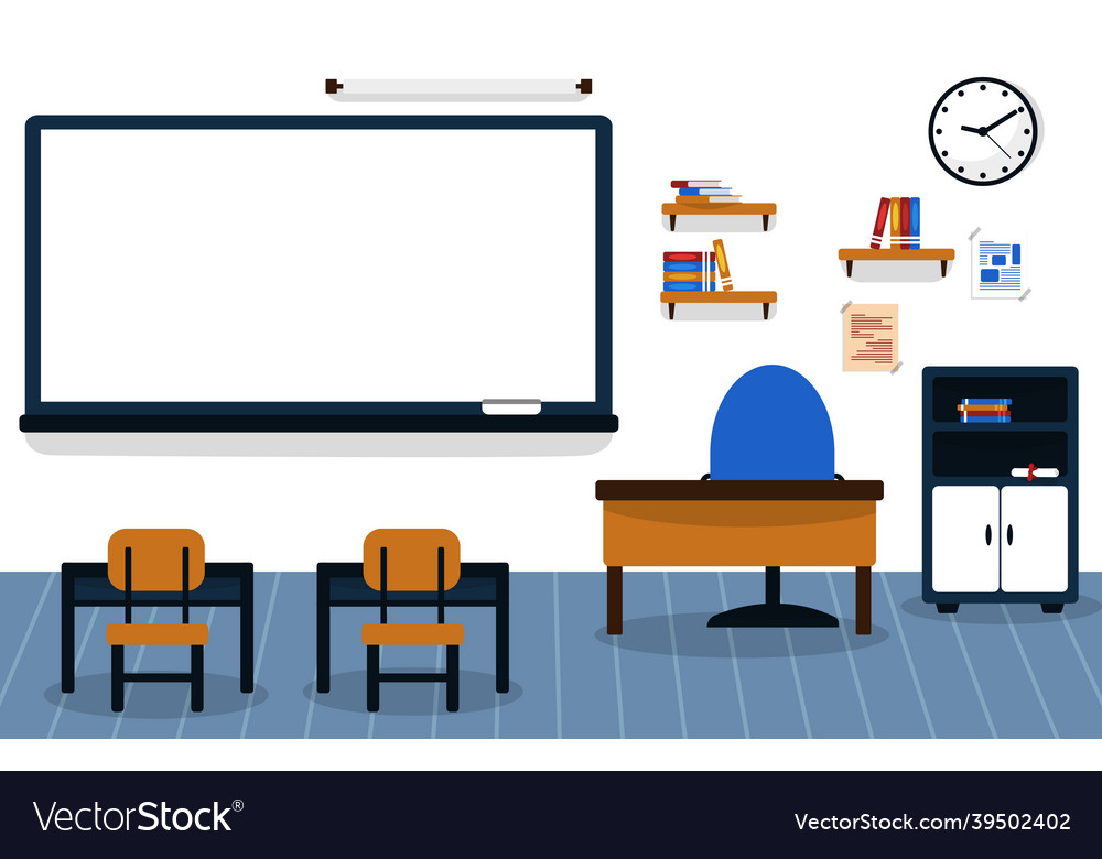 Class school nobody classroom lesson table chair Vector Image