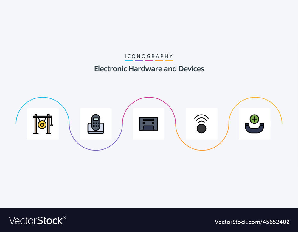 Devices line filled flat 5 icon pack including