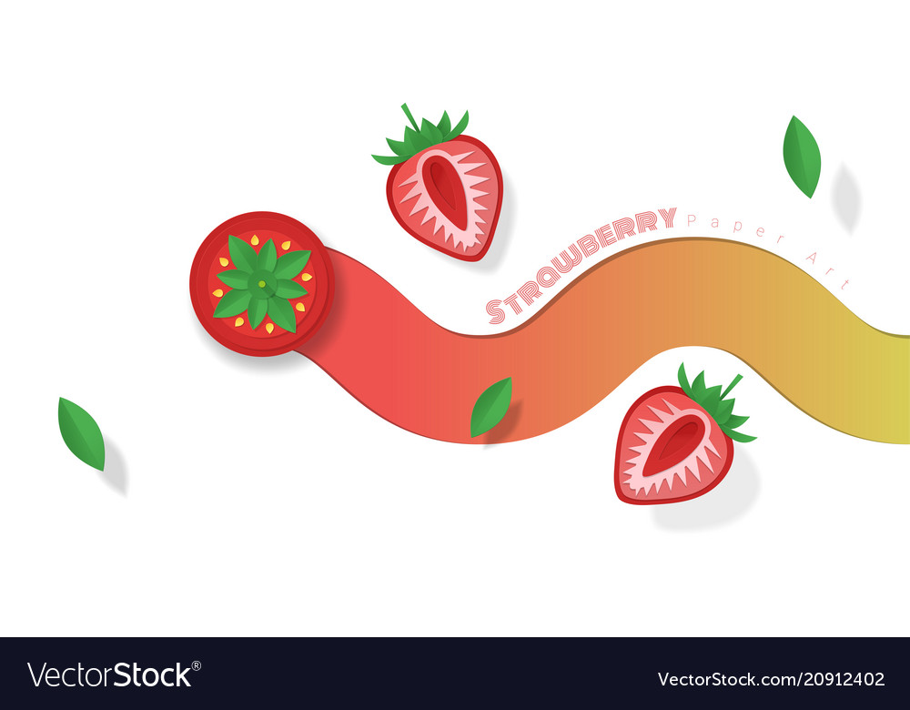 Fresh strawberry fruit background paper art style Vector Image