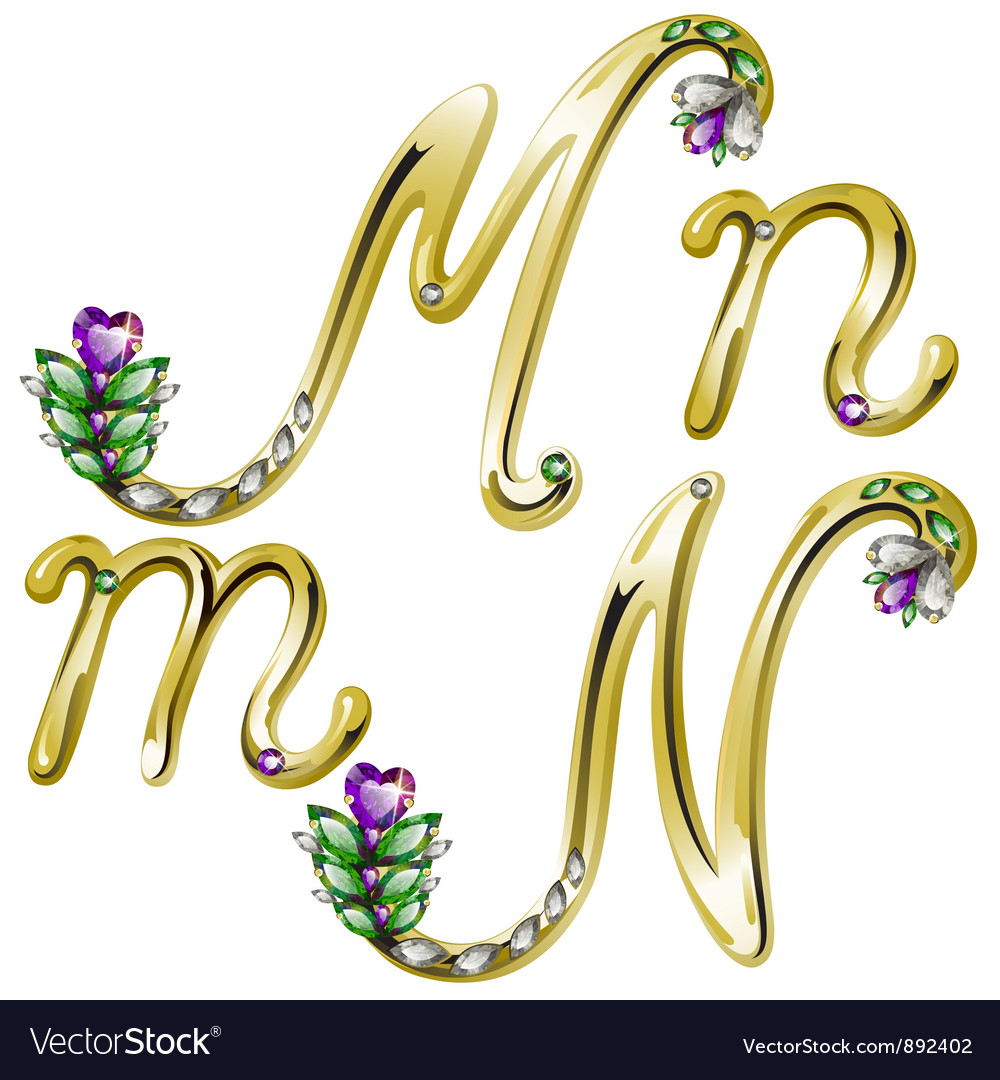 Gold Alphabet With Diamonds And Gems Letters M N Vector Image