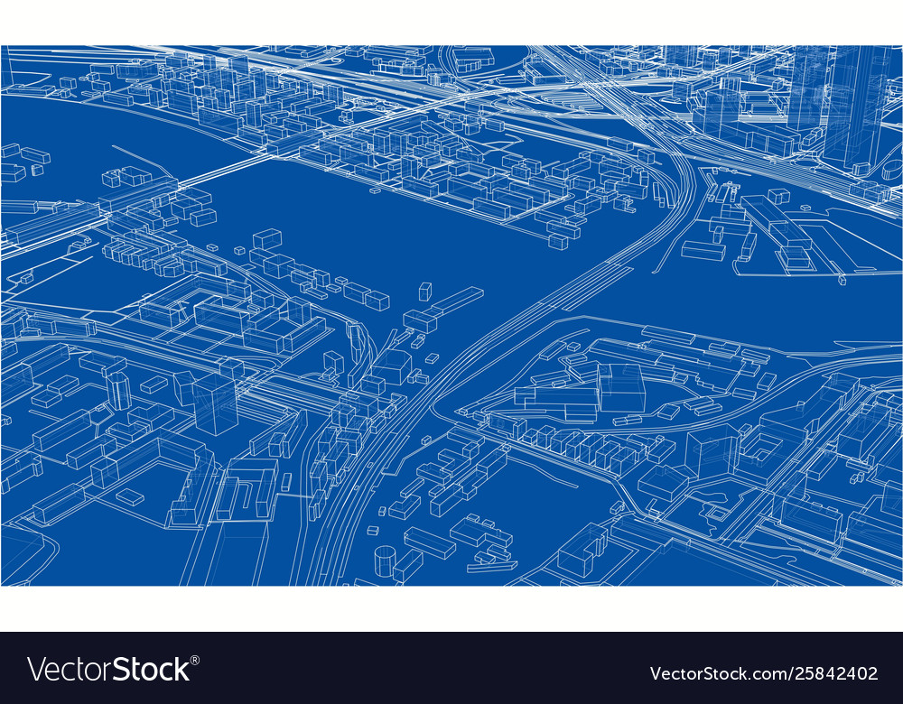 Outline city concept wire-frame style Royalty Free Vector