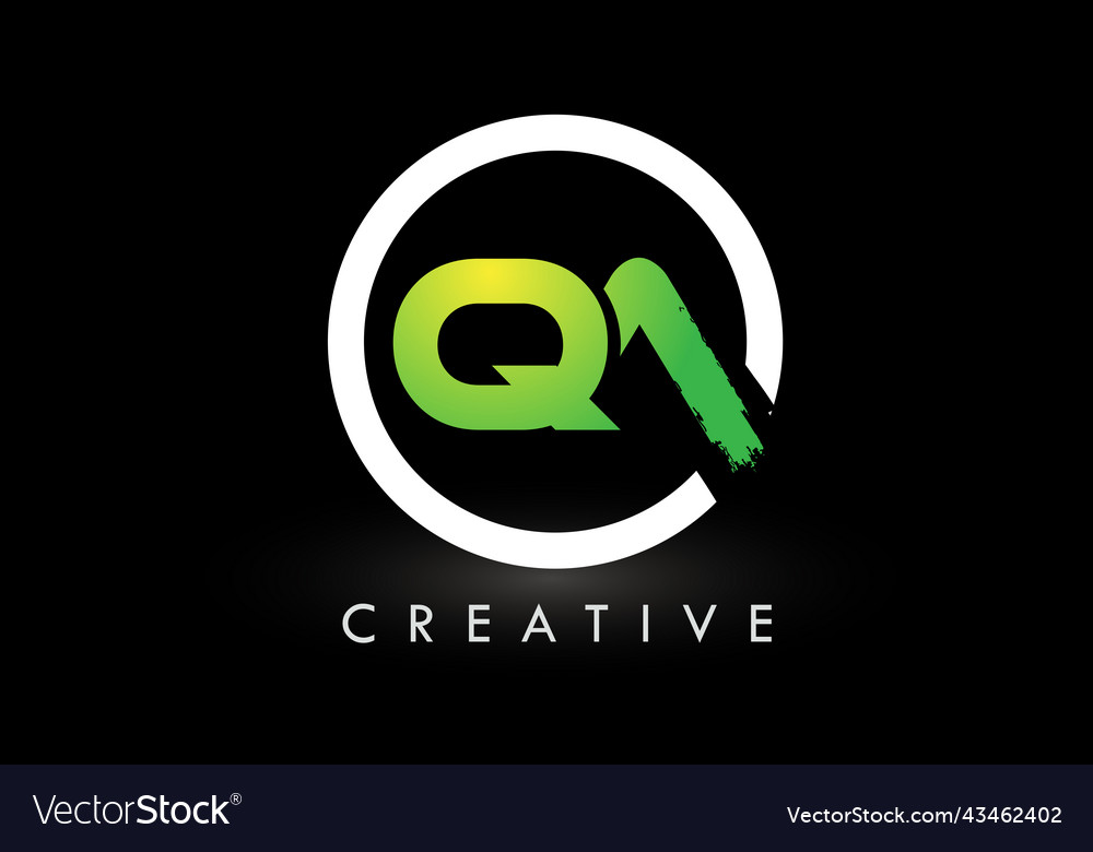 Qa green white brush letter logo design creative Vector Image