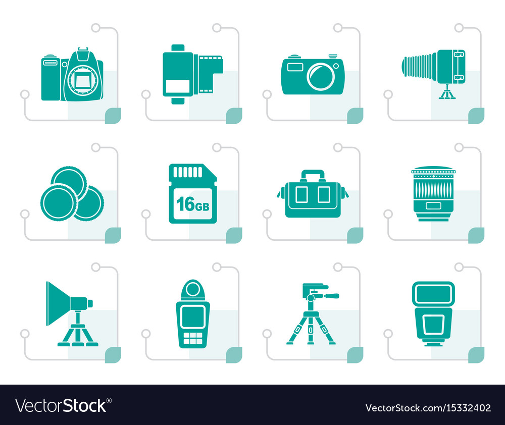 Stylized Photography Equipment And Tools Icons Vector Image