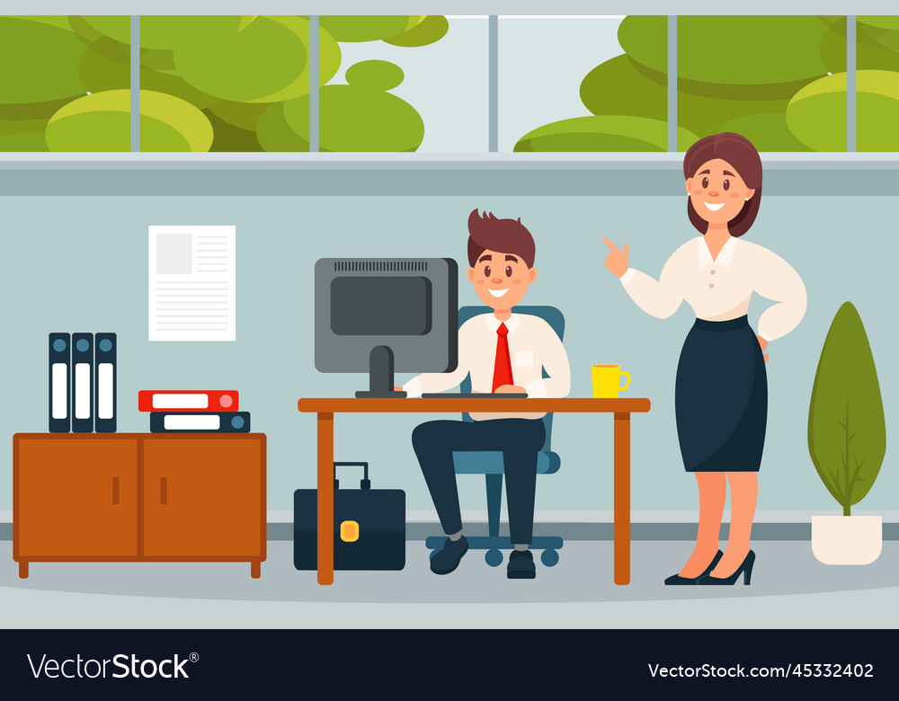Supervisor manager checking work of office staff Vector Image