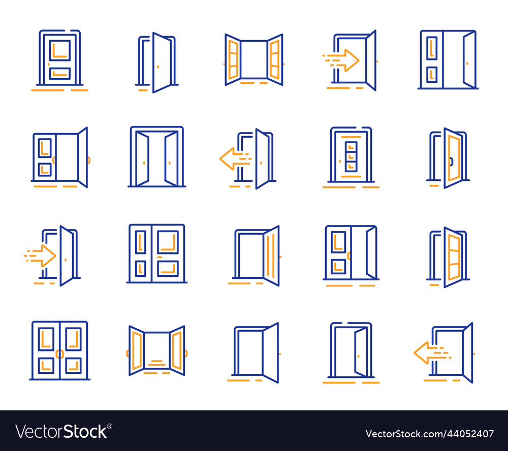 Entrance line icons open door building entry Vector Image