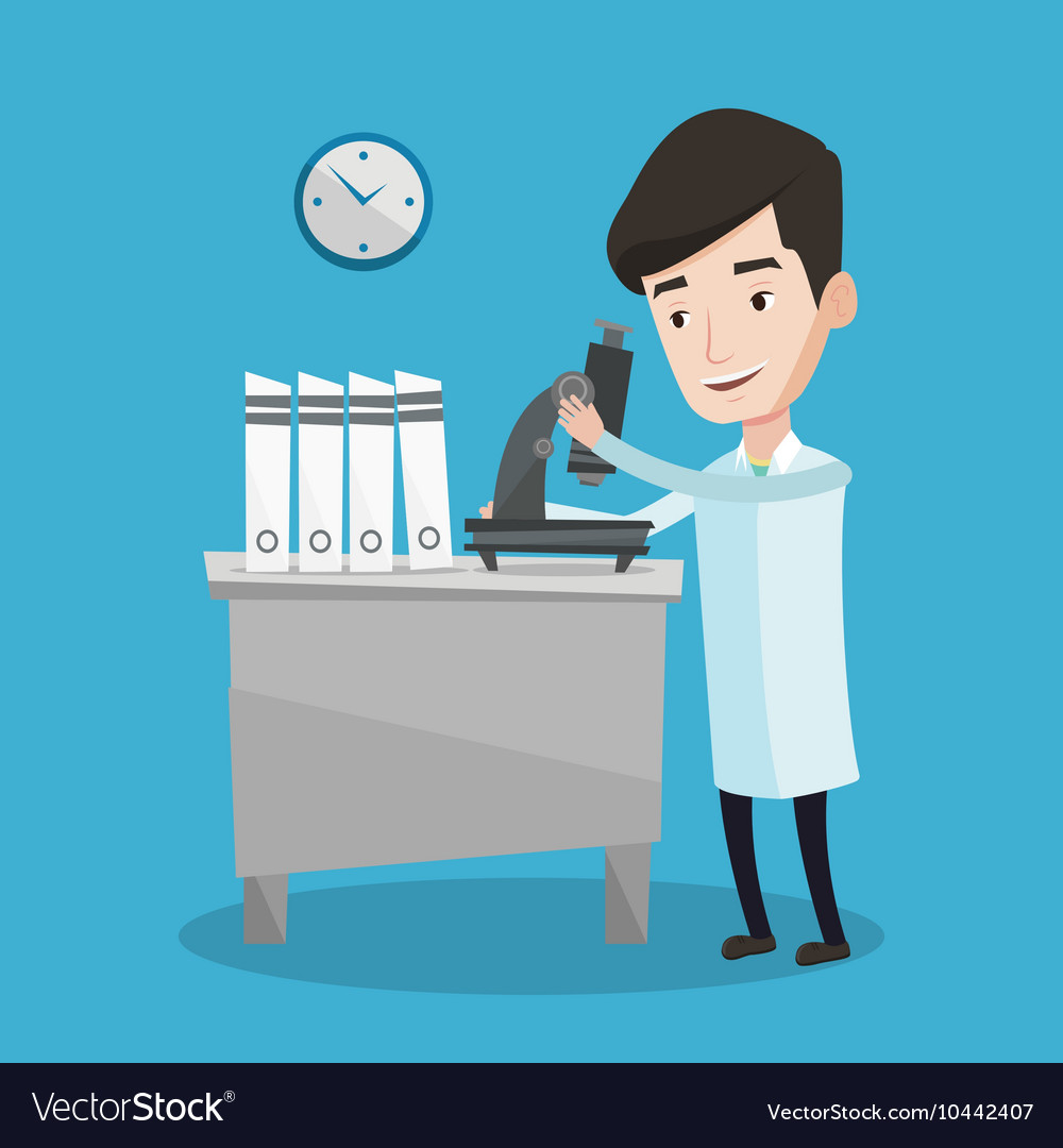 Laboratory assistant with microscope Royalty Free Vector