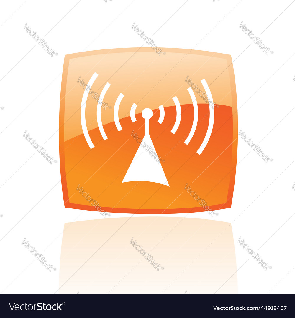 Simplistic radio symbol on a glossy orange square Vector Image