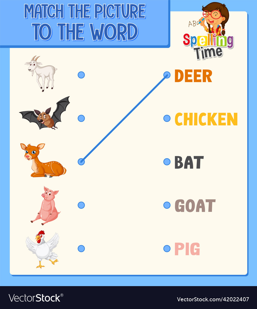 Word to picture matching worksheet for children Vector Image