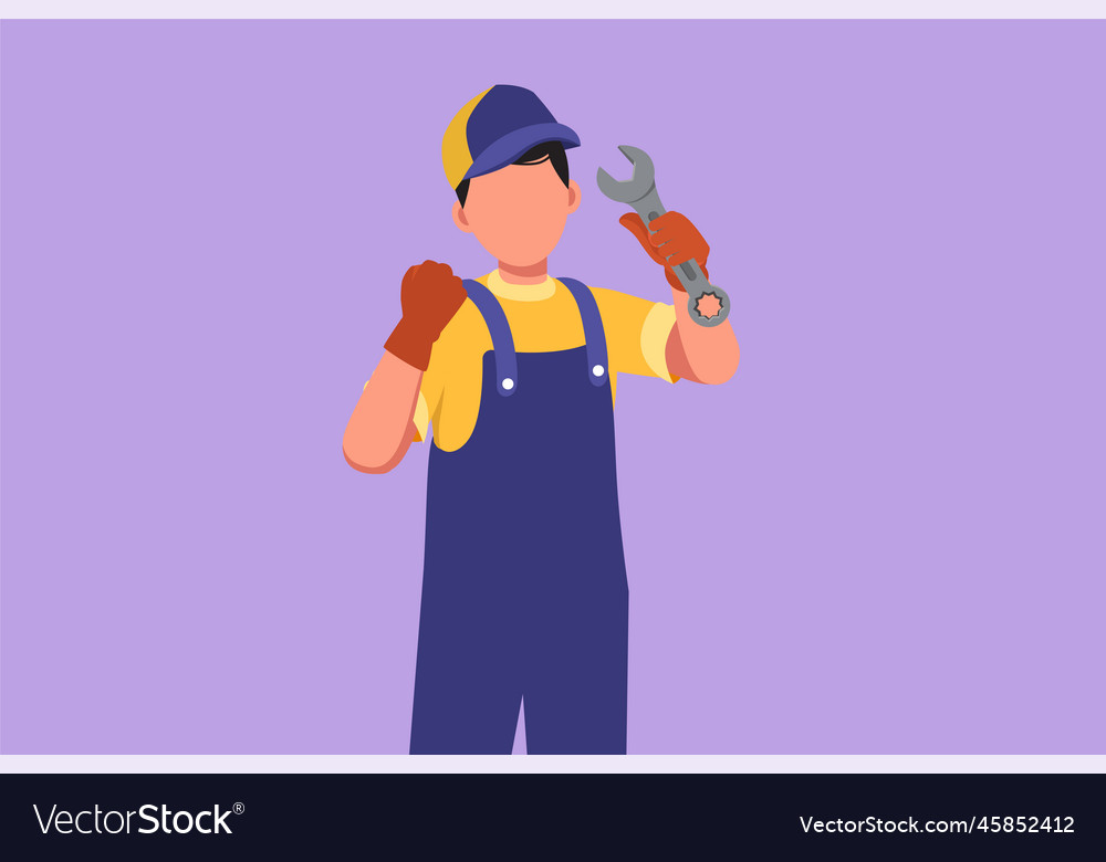 Character flat drawing mechanic holding wrench