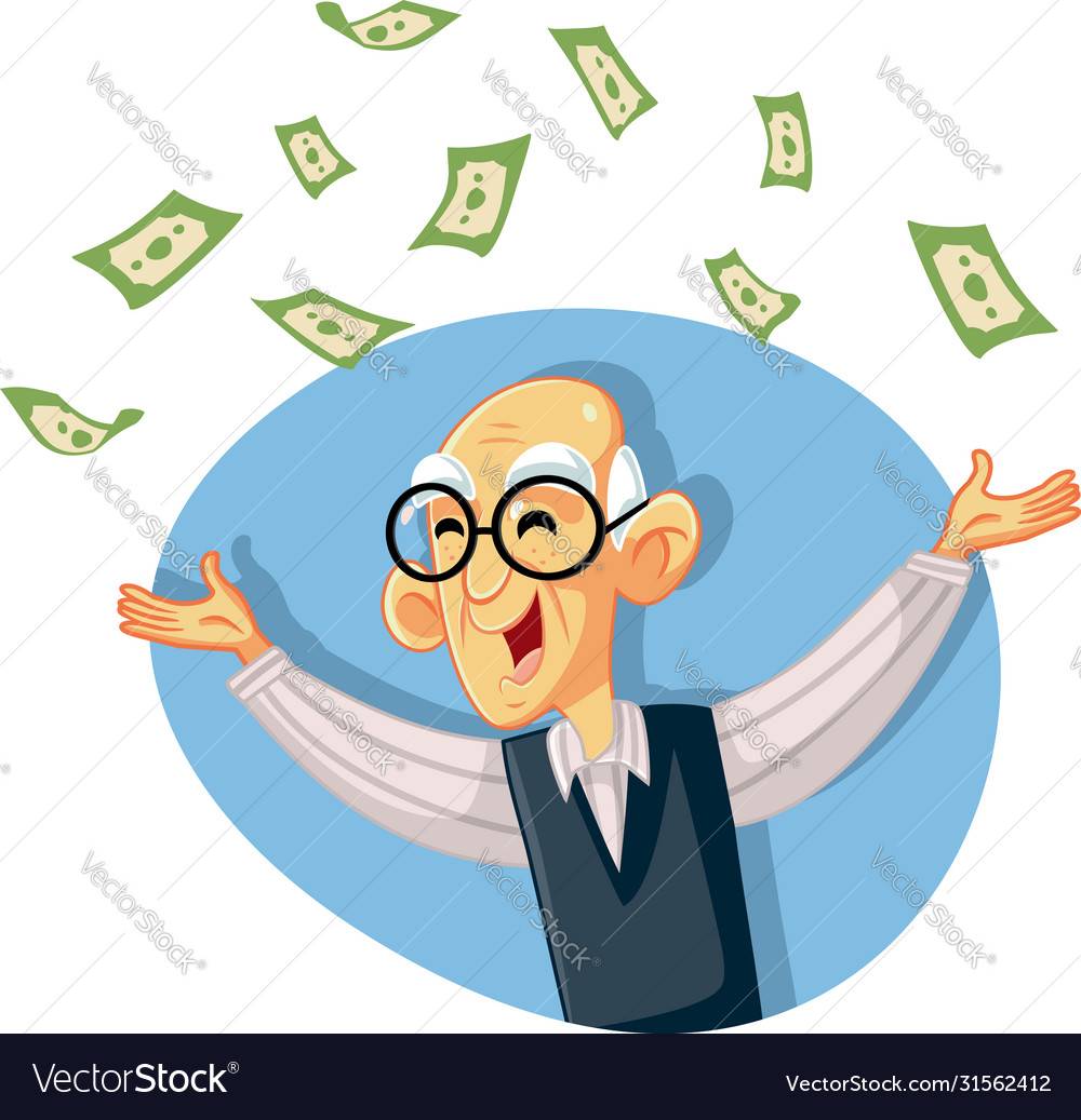 Funny retired senior man throwing money Royalty Free Vector Funny retired senior man throwing money Royalty Free Vector