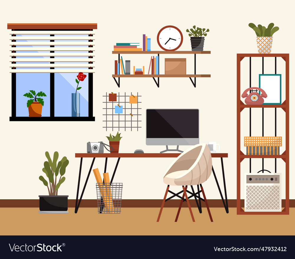 Home office cabinet living room interior concept Vector Image