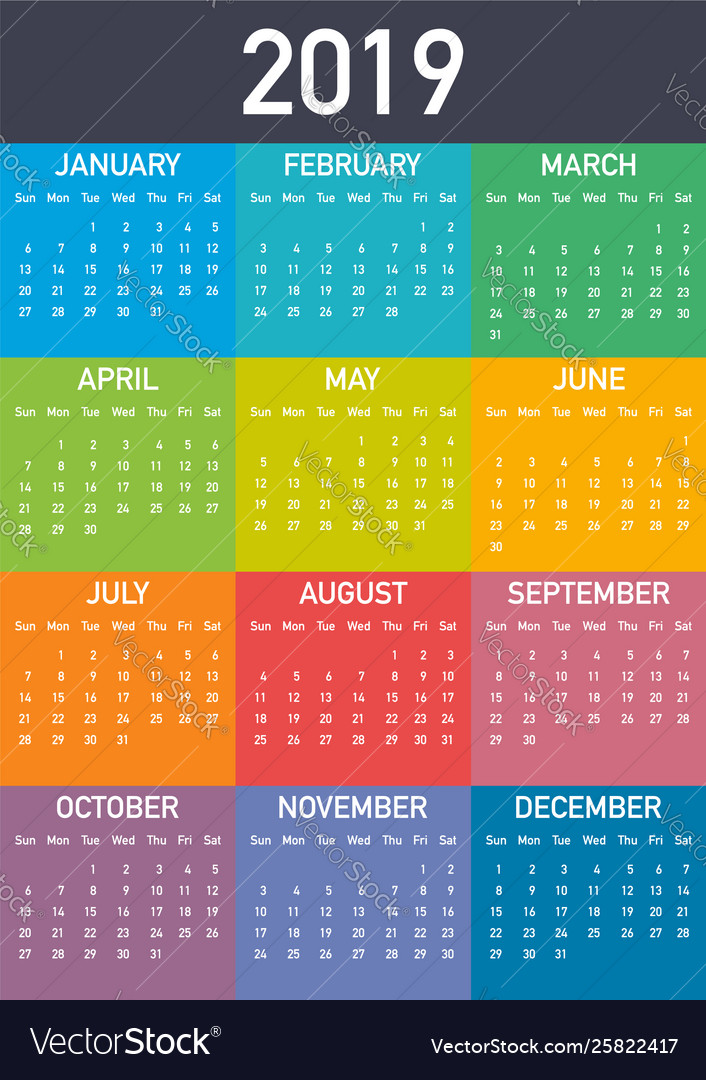 Calendar 2019 week starts from sunday business Vector Image