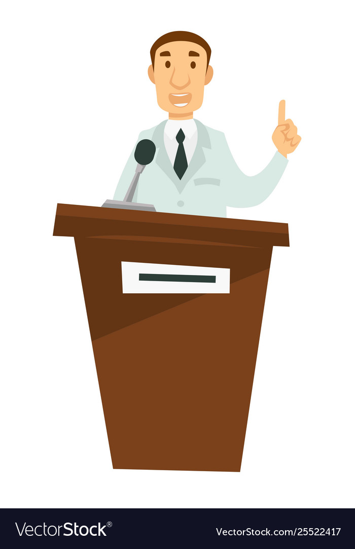 Medicine lecture doctor giving speech on tribune Vector Image