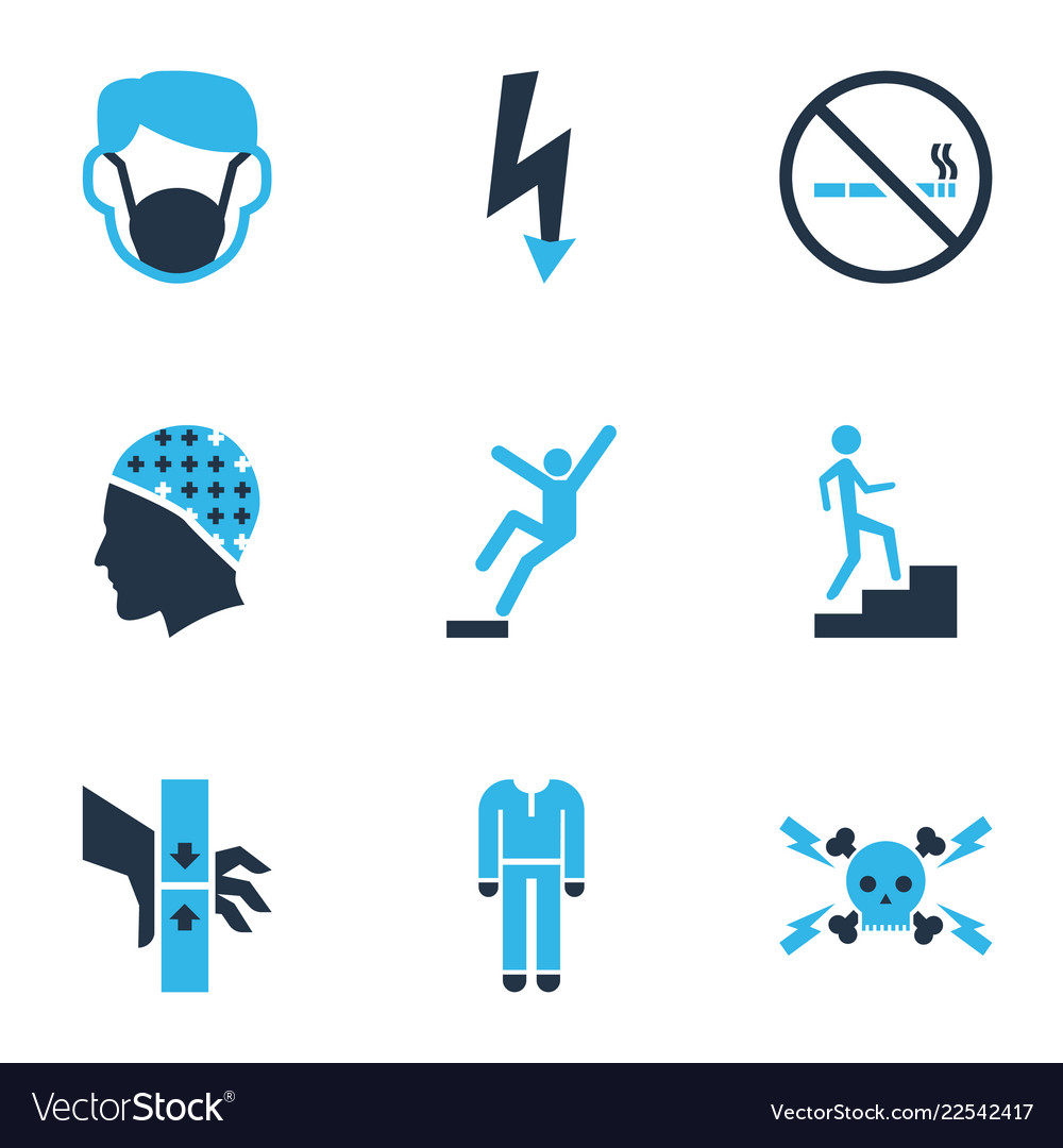 Protection icons colored set with fall hazard Vector Image