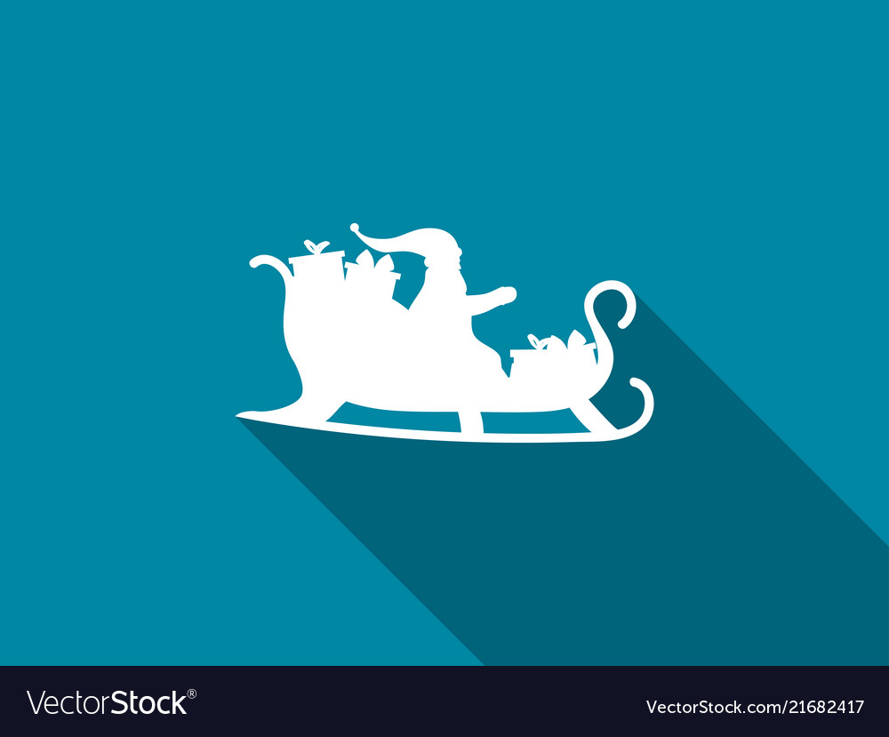 Santa claus in a sleigh with long shadow Vector Image