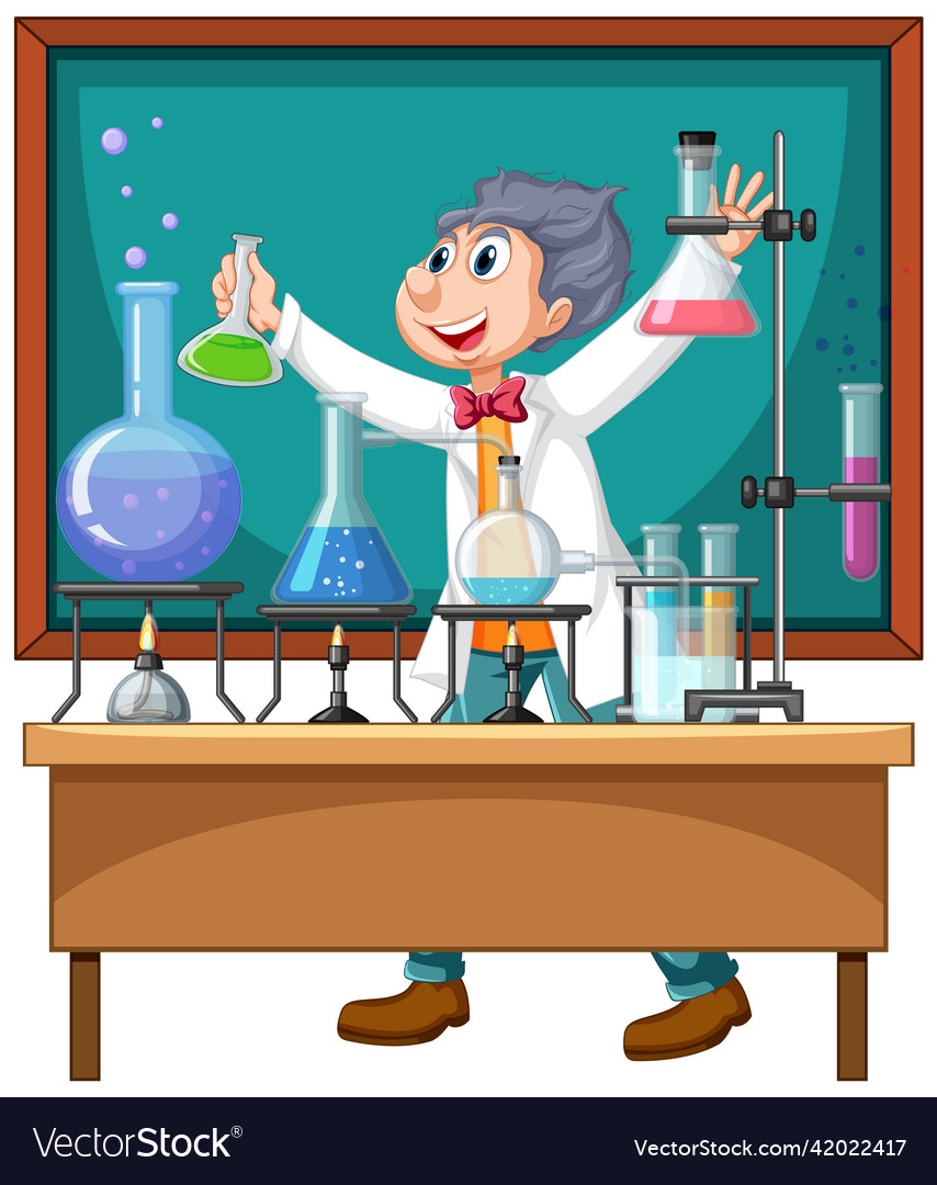 Scientist Doing Science Experiment With Chemicals Vector Image