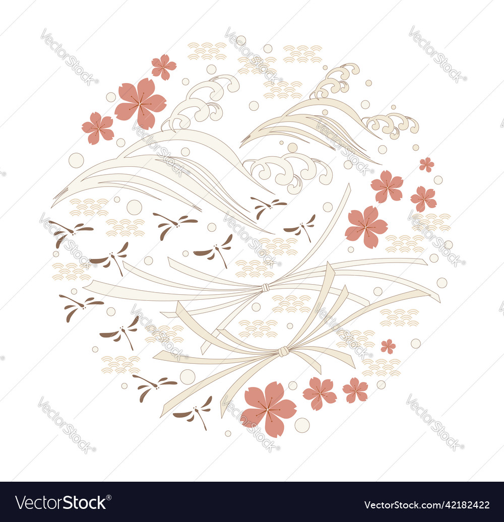 Asian icons and symbol with japanese pattern vector image Asian icons and symbol with japanese pattern