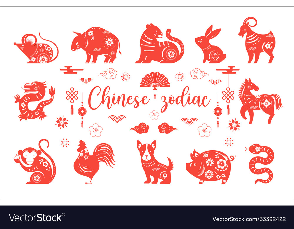 Chinese new year zodiac animals symbols Royalty Free Vector