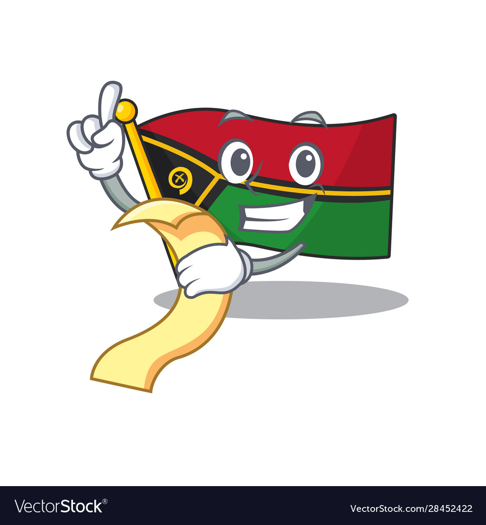 Flag vanuatu scroll cartoon character holding menu