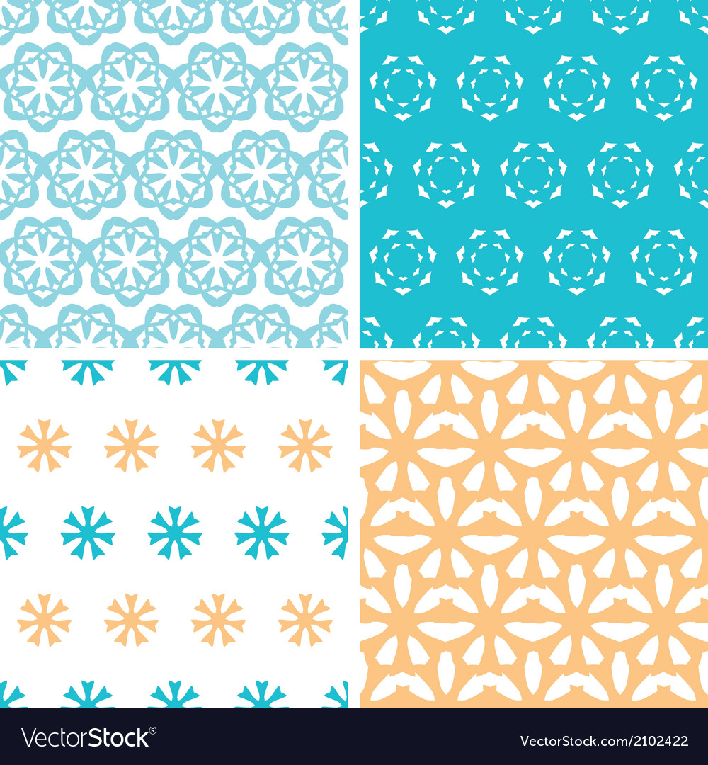 Four abstract blue yellow floral shapes seamless