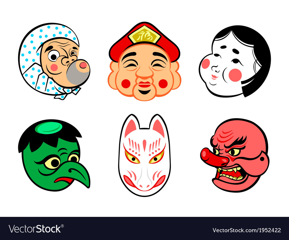 Japanese comical masks Royalty Free Vector Image