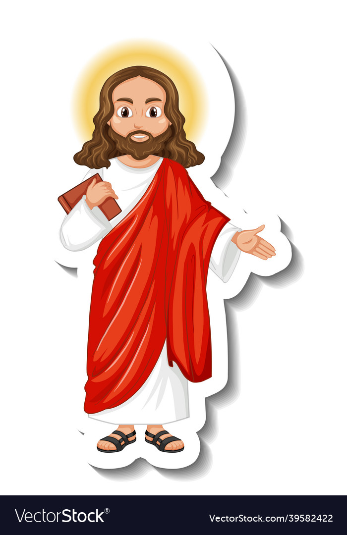 Jesus christ cartoon character sticker on white Vector Image