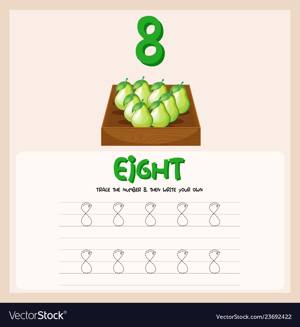 Number eight tracing worksheets Royalty Free Vector Image