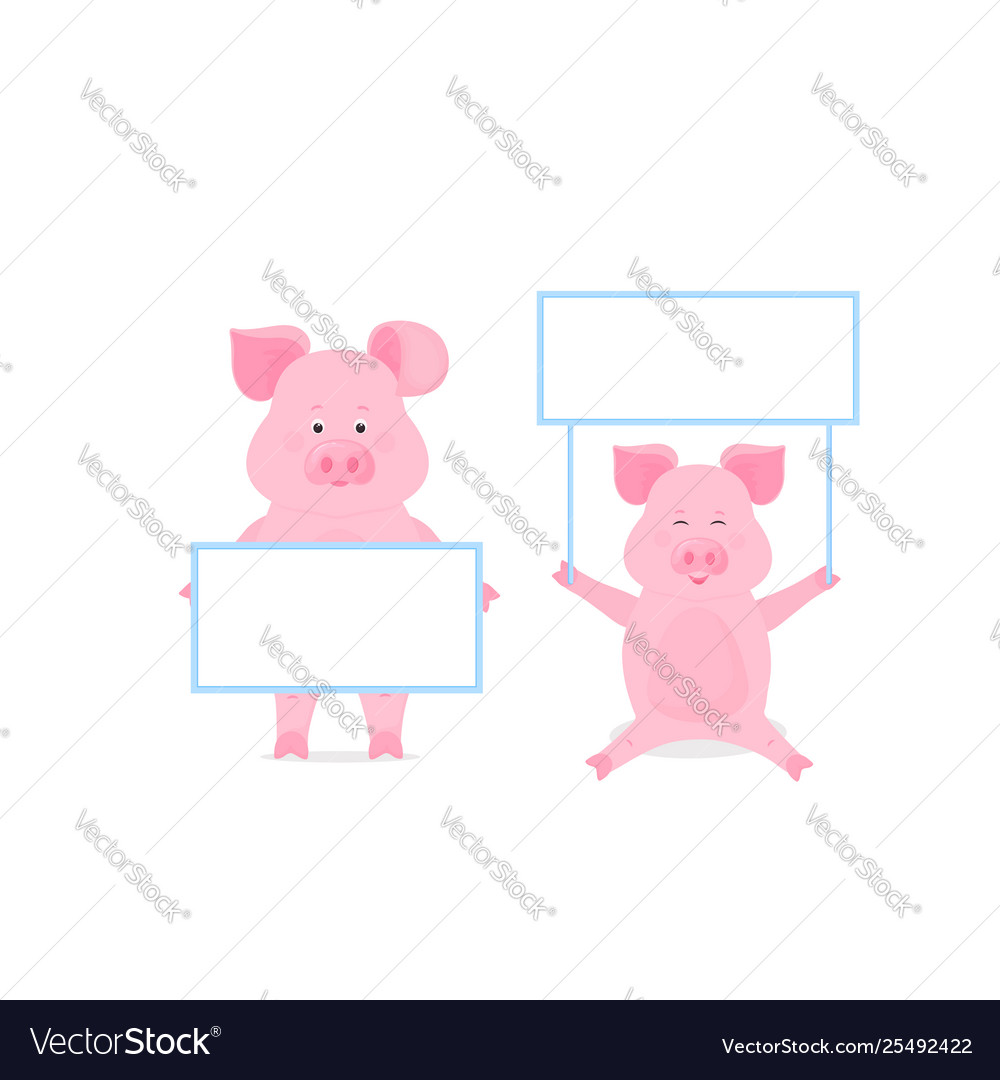 Pig hold a blank sign clean poster empty Vector Image