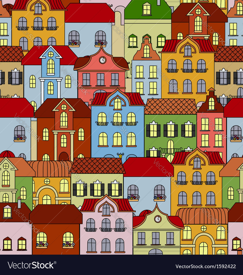 Seamless pattern with retro buildings and houses Vector Image