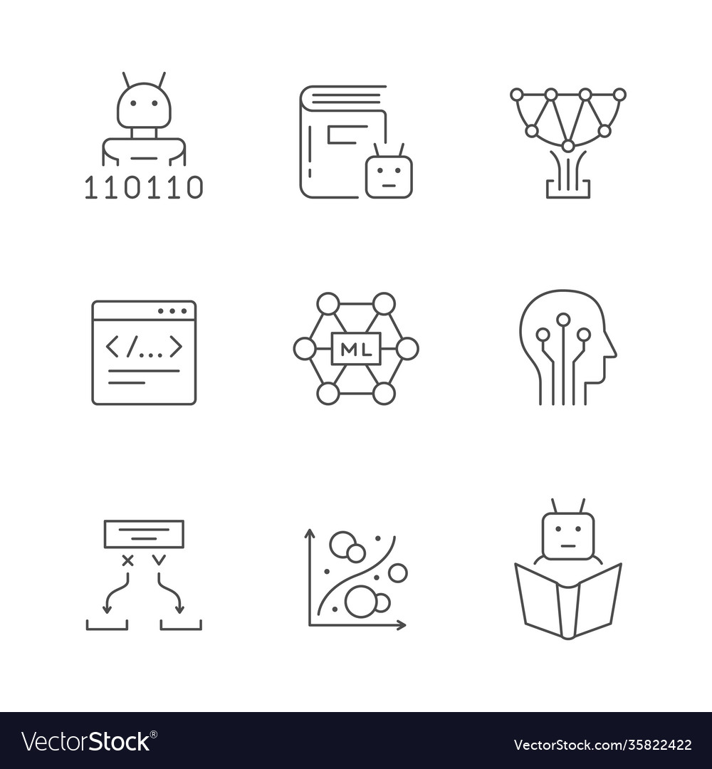 Set line icons machine learning Royalty Free Vector Image
