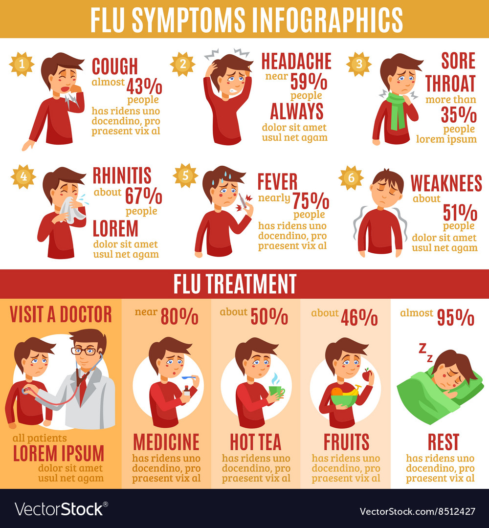 Flu symptoms and treatment infographics banner Vector Image