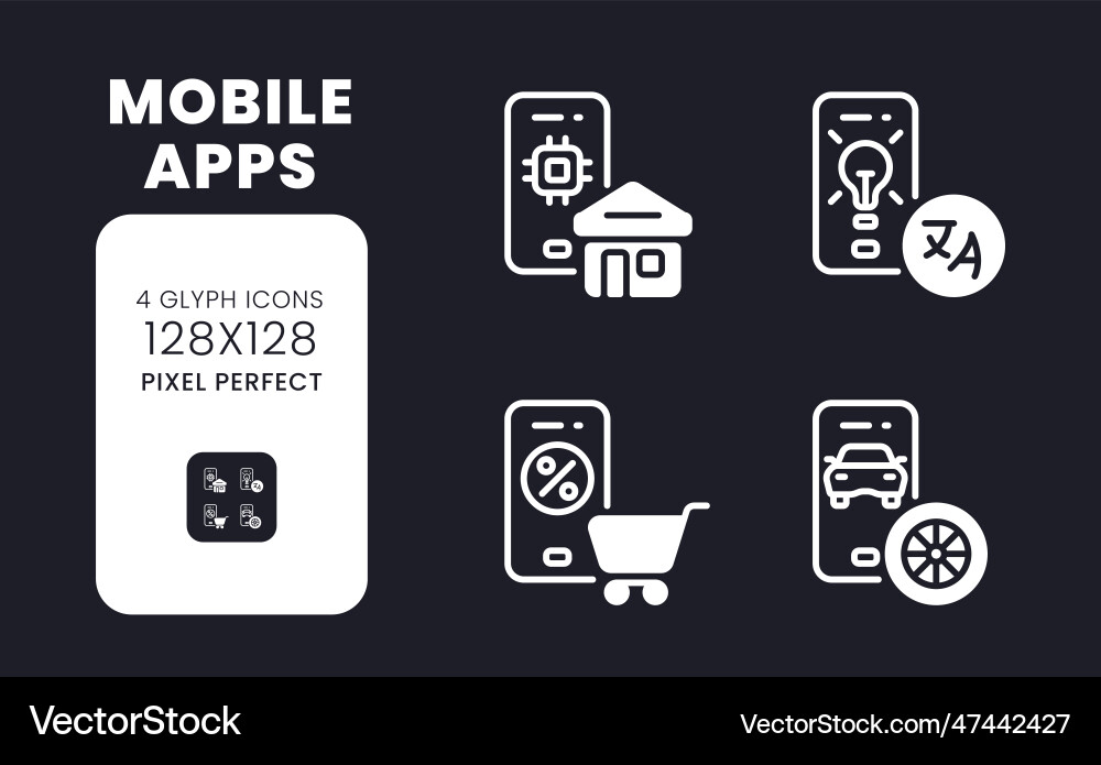 Mobile apps white solid desktop icons set Vector Image