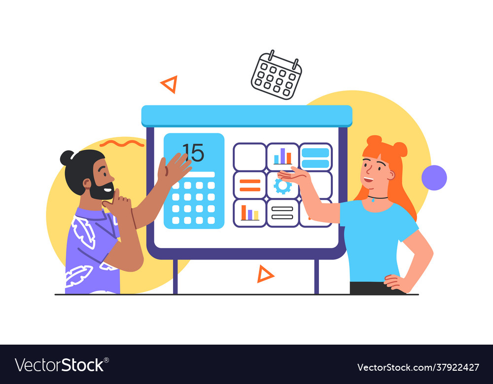 People filling out schedule in table royalty free vector