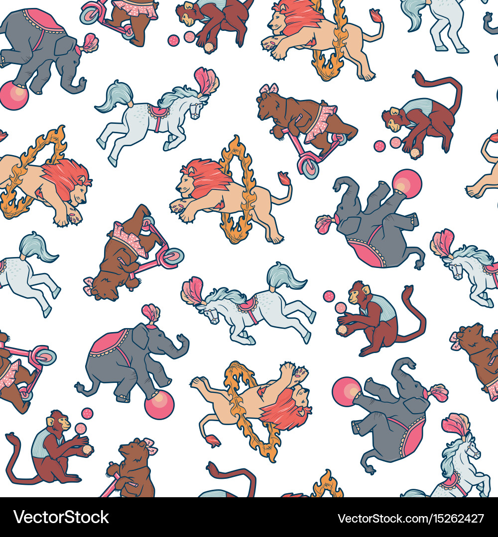 Seamless pattern circus people animals elements Vector Image