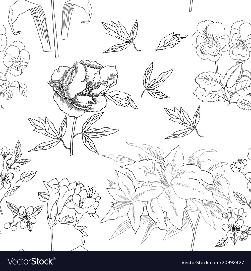 Seamless pattern with flowers sketches