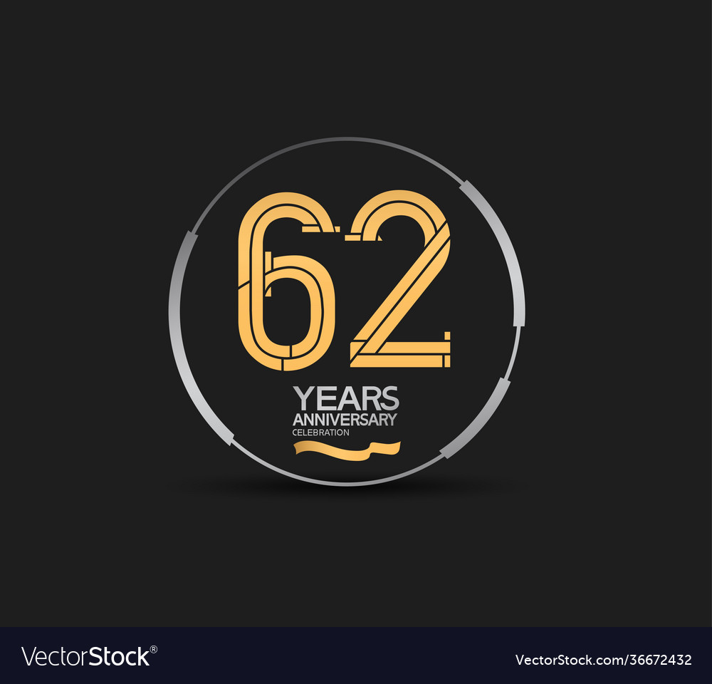 62 years golden anniversary logotype Royalty Free Vector